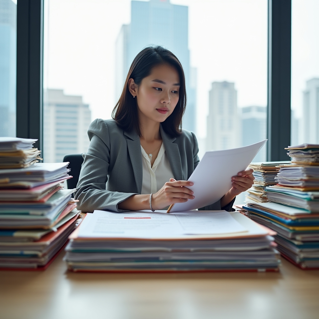 Oficina con documentación de procesos organizada, ambiente de consulta